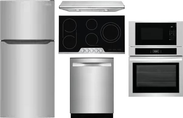 5 Piece Package Includes Refrigerator, Cooktop, Wall Oven, Hood And Dishwasher