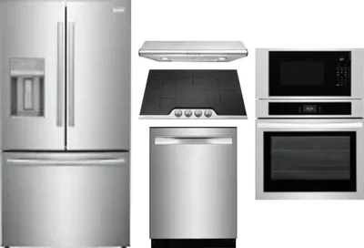 5 Piece Package Includes Refrigerator, Cooktop, Wall Oven, Hood And Dishwasher
