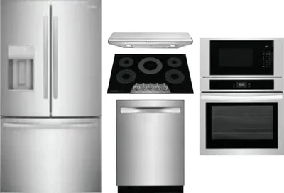 5 Piece Package Includes Refrigerator, Cooktop, Wall Oven, Hood And Dishwasher