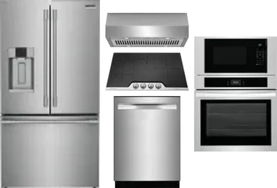 5 Piece Package Includes Refrigerator, Cooktop, Wall Oven, Hood And Dishwasher