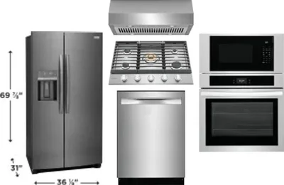 5 Piece Package Includes Refrigerator, Cooktop, Wall Oven, Hood And Dishwasher