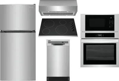 5 Piece Package Includes Refrigerator, Cooktop, Wall Oven, Hood And Dishwasher