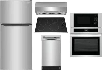 5 Piece Package Includes Refrigerator, Cooktop, Wall Oven, Hood And Dishwasher