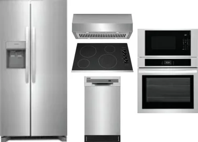 5 Piece Package Includes Refrigerator, Cooktop, Wall Oven, Hood And Dishwasher