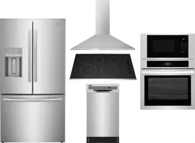 5 Piece Package Includes Refrigerator, Cooktop, Wall Oven, Hood And Dishwasher