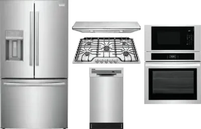 5 Piece Package Includes Refrigerator, Cooktop, Wall Oven, Hood And Dishwasher