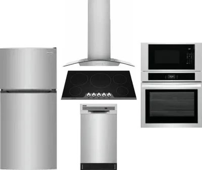 5 Piece Package Includes Refrigerator, Cooktop, Wall Oven, Hood And Dishwasher
