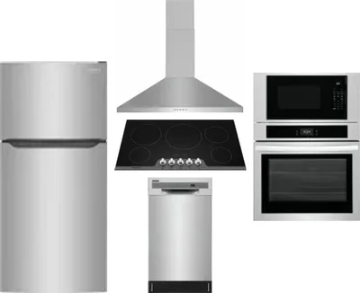 5 Piece Package Includes Refrigerator, Cooktop, Wall Oven, Hood And Dishwasher
