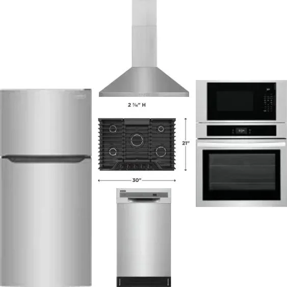 5 Piece Package Includes Refrigerator, Cooktop, Wall Oven, Hood And Dishwasher
