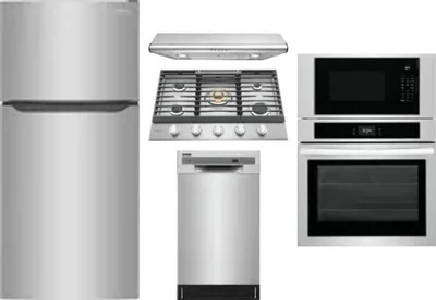 5 Piece Package Includes Refrigerator, Cooktop, Wall Oven, Hood And Dishwasher