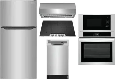 5 Piece Package Includes Refrigerator, Cooktop, Wall Oven, Hood And Dishwasher