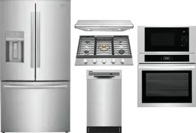 5 Piece Package Includes Refrigerator, Cooktop, Wall Oven, Hood And Dishwasher