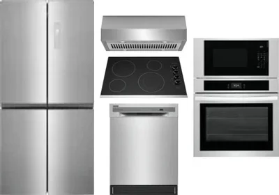 5 Piece Package Includes Refrigerator, Cooktop, Wall Oven, Hood And Dishwasher