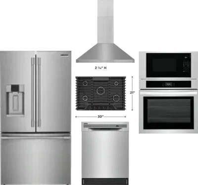 5 Piece Package Includes Refrigerator, Cooktop, Wall Oven, Hood And Dishwasher