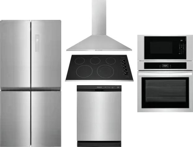 5 Piece Package Includes Refrigerator, Cooktop, Wall Oven, Hood And Dishwasher