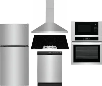 5 Piece Package Includes Refrigerator, Cooktop, Wall Oven, Hood And Dishwasher