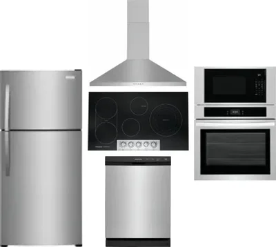 5 Piece Package Includes Refrigerator, Cooktop, Wall Oven, Hood And Dishwasher