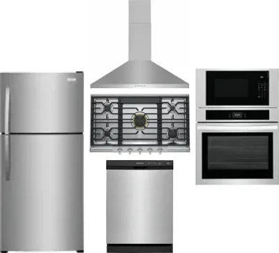 5 Piece Package Includes Refrigerator, Cooktop, Wall Oven, Hood And Dishwasher