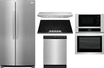 5 Piece Package Includes Refrigerator, Cooktop, Wall Oven, Hood And Dishwasher