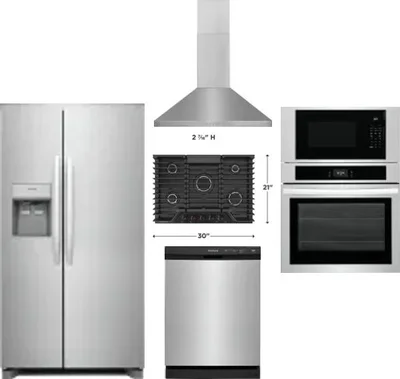 5 Piece Package Includes Refrigerator, Cooktop, Wall Oven, Hood And Dishwasher