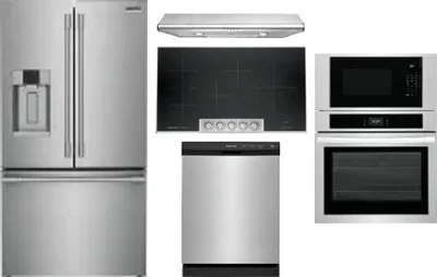 5 Piece Package Includes Refrigerator, Cooktop, Wall Oven, Hood And Dishwasher