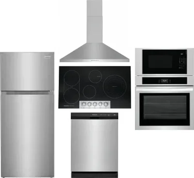 5 Piece Package Includes Refrigerator, Cooktop, Wall Oven, Hood And Dishwasher