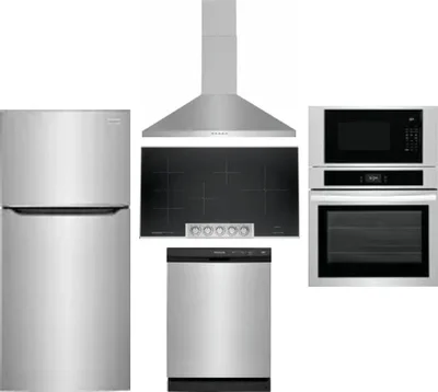 5 Piece Package Includes Refrigerator, Cooktop, Wall Oven, Hood And Dishwasher