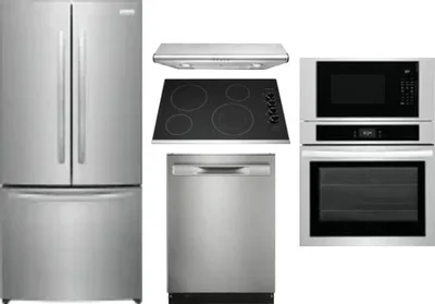5 Piece Package Includes Refrigerator, Cooktop, Wall Oven, Hood And Dishwasher