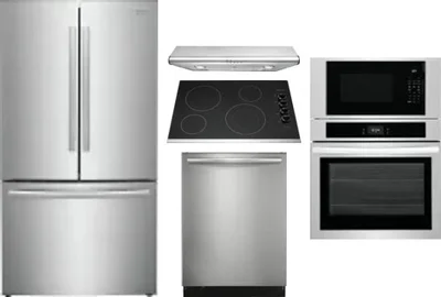 5 Piece Package Includes Refrigerator, Cooktop, Wall Oven, Hood And Dishwasher