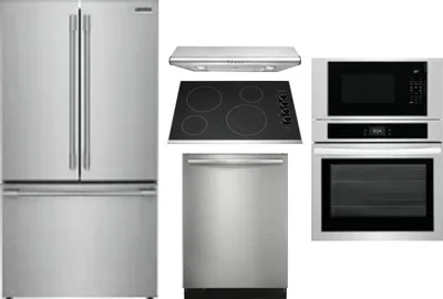 5 Piece Package Includes Refrigerator, Cooktop, Wall Oven, Hood And Dishwasher