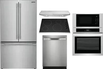 5 Piece Package Includes Refrigerator, Cooktop, Wall Oven, Hood And Dishwasher