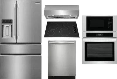 5 Piece Package Includes Refrigerator, Cooktop, Wall Oven, Hood And Dishwasher