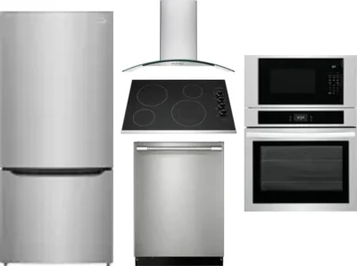 5 Piece Package Includes Refrigerator, Cooktop, Wall Oven, Hood And Dishwasher