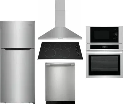 5 Piece Package Includes Refrigerator, Cooktop, Wall Oven, Hood And Dishwasher