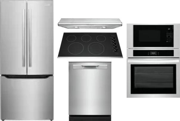 5 Piece Package Includes Refrigerator, Cooktop, Wall Oven, Hood And Dishwasher