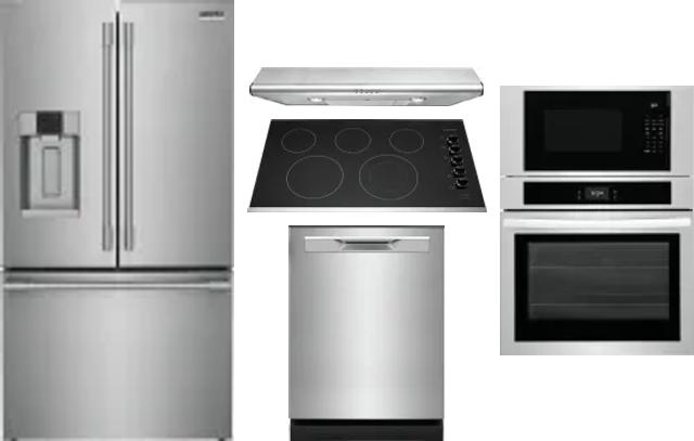 5 Piece Package Includes Refrigerator, Cooktop, Wall Oven, Hood And Dishwasher