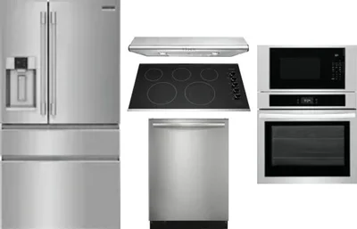 5 Piece Package Includes Refrigerator, Cooktop, Wall Oven, Hood And Dishwasher