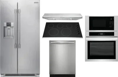 5 Piece Package Includes Refrigerator, Cooktop, Wall Oven, Hood And Dishwasher