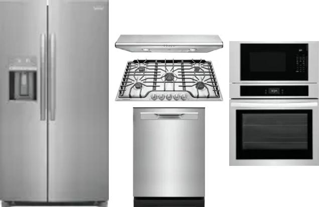 5 Piece Package Includes Refrigerator, Cooktop, Wall Oven, Hood And Dishwasher