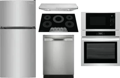 5 Piece Package Includes Refrigerator, Cooktop, Wall Oven, Hood And Dishwasher