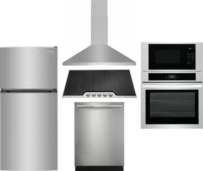5 Piece Package Includes Refrigerator, Cooktop, Wall Oven, Hood And Dishwasher