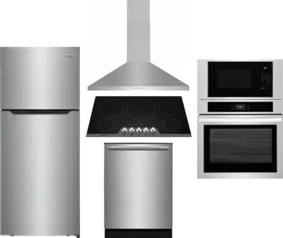 5 Piece Package Includes Refrigerator, Cooktop, Wall Oven, Hood And Dishwasher