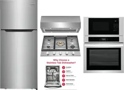 5 Piece Package Includes Refrigerator, Cooktop, Wall Oven, Hood And Dishwasher