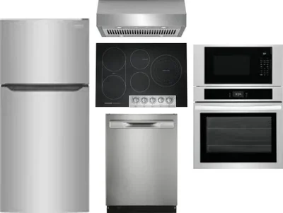 5 Piece Package Includes Refrigerator, Cooktop, Wall Oven, Hood And Dishwasher