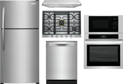 5 Piece Package Includes Refrigerator, Cooktop, Wall Oven, Hood And Dishwasher