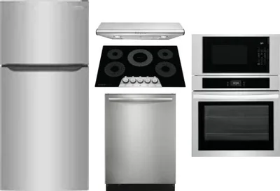 5 Piece Package Includes Refrigerator, Cooktop, Wall Oven, Hood And Dishwasher