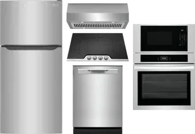 5 Piece Package Includes Refrigerator, Cooktop, Wall Oven, Hood And Dishwasher