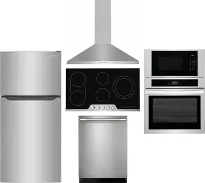 5 Piece Package Includes Refrigerator, Cooktop, Wall Oven, Hood And Dishwasher