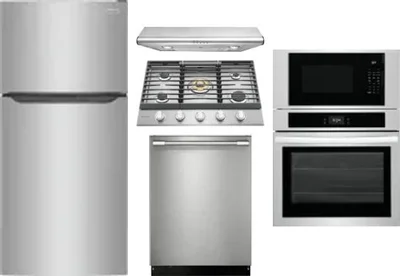 5 Piece Package Includes Refrigerator, Cooktop, Wall Oven, Hood And Dishwasher