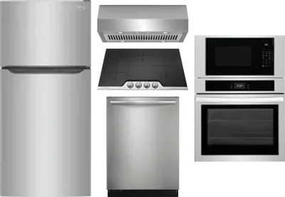 5 Piece Package Includes Refrigerator, Cooktop, Wall Oven, Hood And Dishwasher